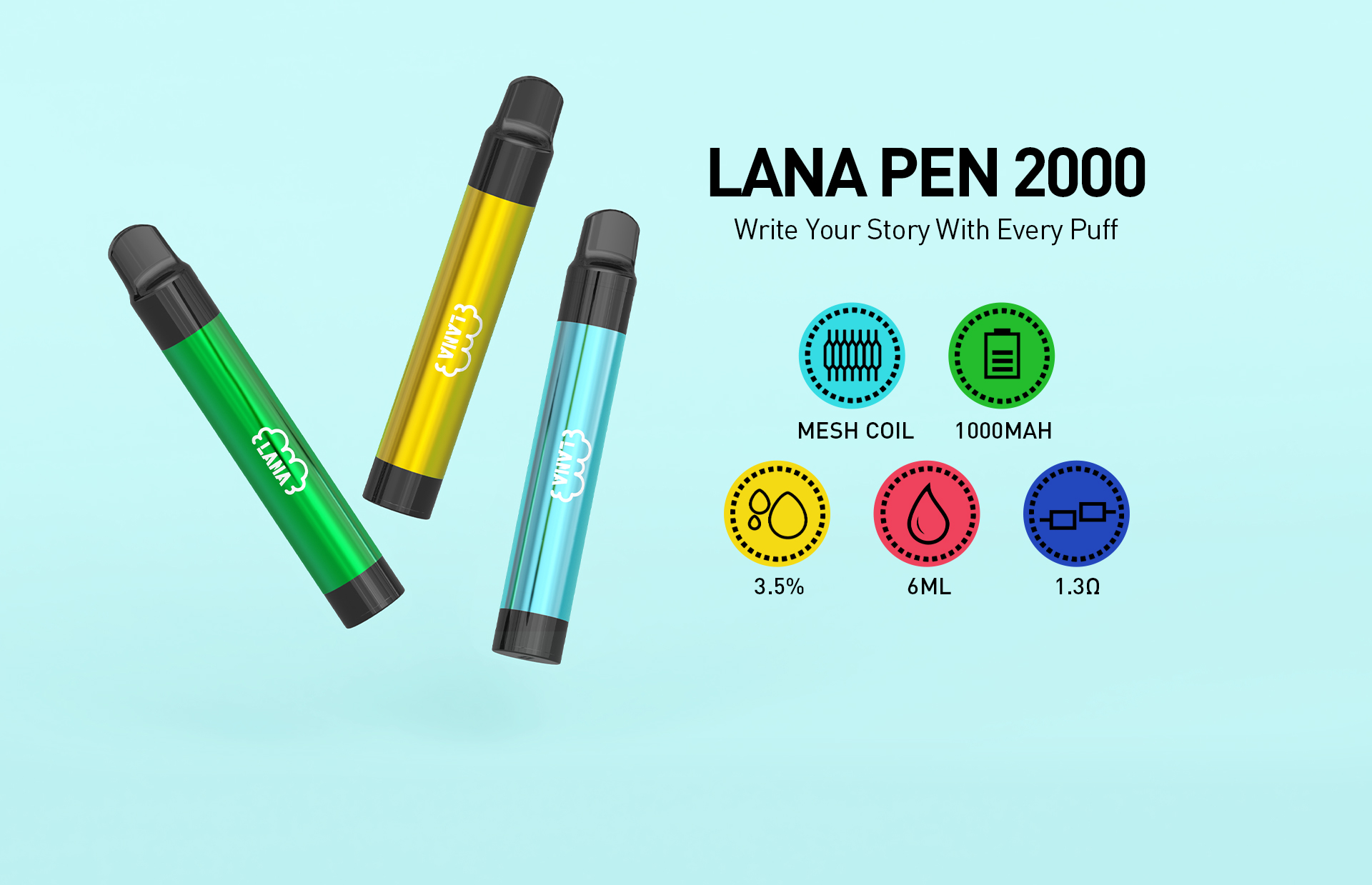 LANA PEN 2000 Disposable Vape - 2000 Puffs, 1000mAh Battery, Mesh Coil | LanaVape - DISPOSABLE VAPE - LANAVAPE